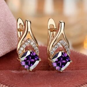 Elegant Gold and Purple Crystal Earrings.